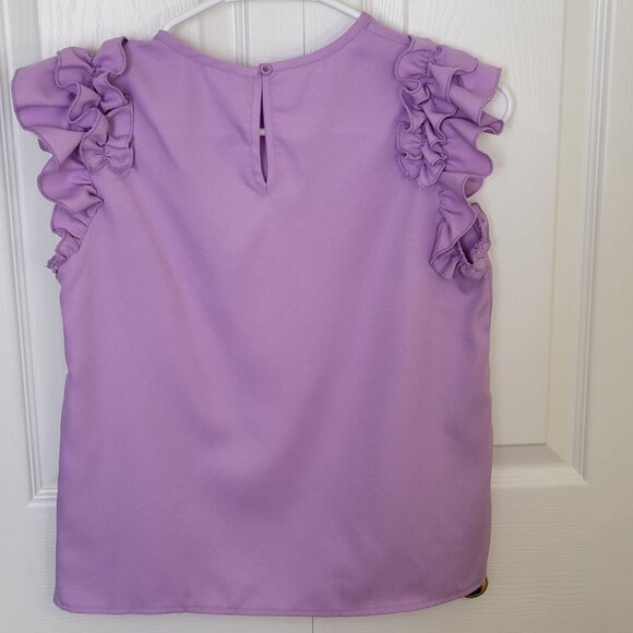 SHEIN Textured Tee Shirt Short Ruffled Sleeve Lilac Teen Size 12-13 Year Old - Picture 3 of 9